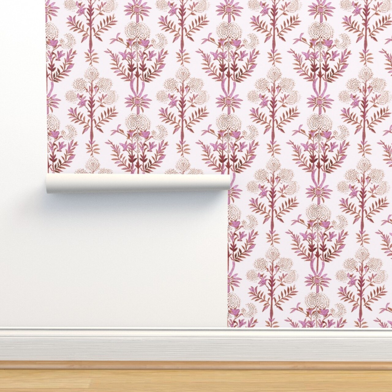 Boho Flowers Pink Watercolor Large Scale Botanical Custom Removable Wallpaper by Spoonflower Peel & Stick Wallpaper 2FT Wide